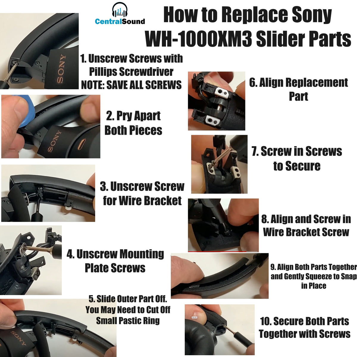 Replacement Side Cover Slider Parts UPGRADE KIT for Sony WH-1000XM3 WH1000XM3 Headphones - product image 15 - Audio Sellerz