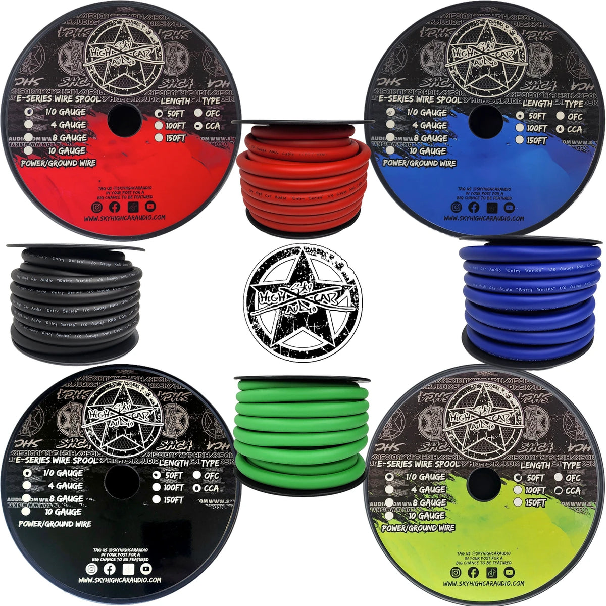 Sky High Car Audio E-Series CCA 1/0 Gauge Power/Ground Wire – 50ft Spool.