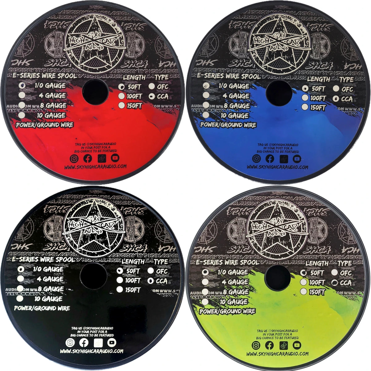 Sky High Car Audio E-Series CCA 1/0 Gauge Power/Ground Wire – 50ft Spool.