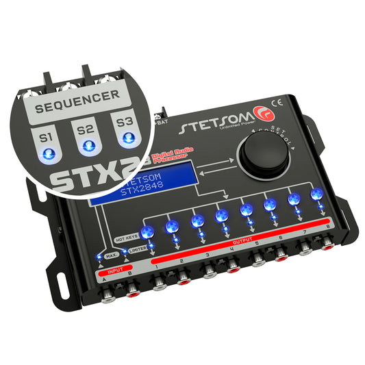 Stetsom STX 2848 DSP Crossover & Equalizer – 8 Channel Full Digital Signal Processor with Sequencer 2.8 - Audio Sellerz