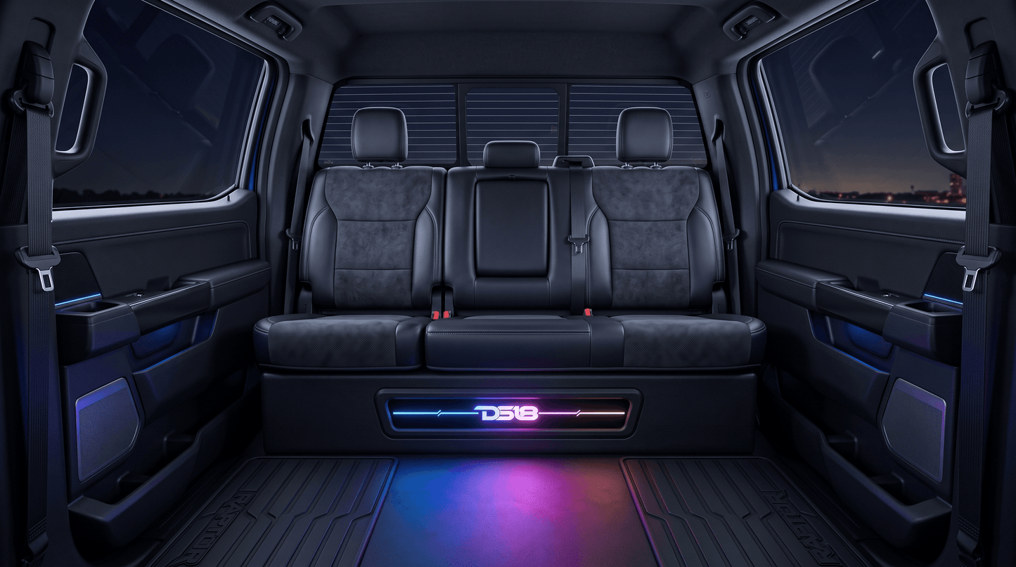 Ford F-150 2 x 10" Subwoofer Loaded Enclosure Package With Vinyl Finish and Dream LED Lights (MADE IN USA)