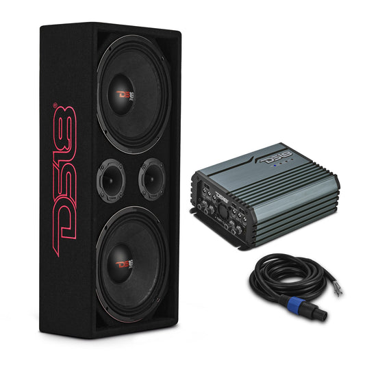 Loaded Voceteo Enclosure with Dual 10" Mids, Dual 3.78" Tweeters, Amplifier & Speakon Cable.