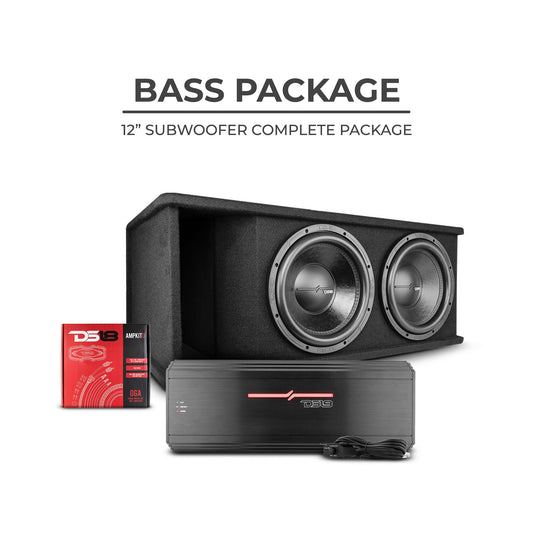 DS18 ZR212LD-PKG Bass Package 2 x ZR12D4 12" Subwoofers In a Ported Box 3200 Watts with ZR2000.1D Class D 1-Channel Amplifier, and Ampkit0.