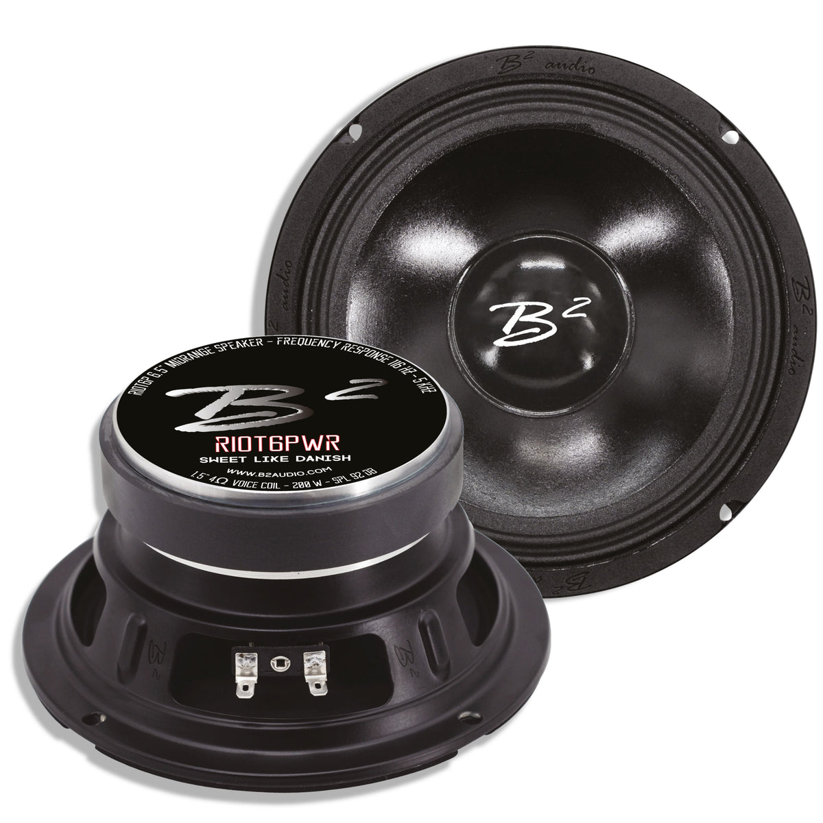 B2 Audio RIOT Series 6.5" 4-Ohm 100W RMS Mid-Range Speakers UV/Water Resistant Cone, Sold in Pairs RIOT6PWR.