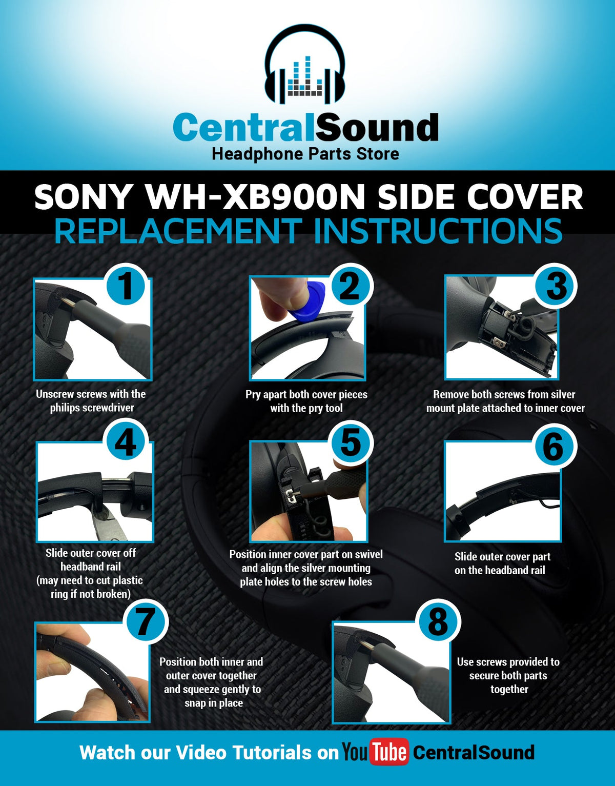 Replacement Side Cover Slider Parts UPGRADE KIT for Sony WH-XB900N WHXB900N - product image 4 - Audio Sellerz