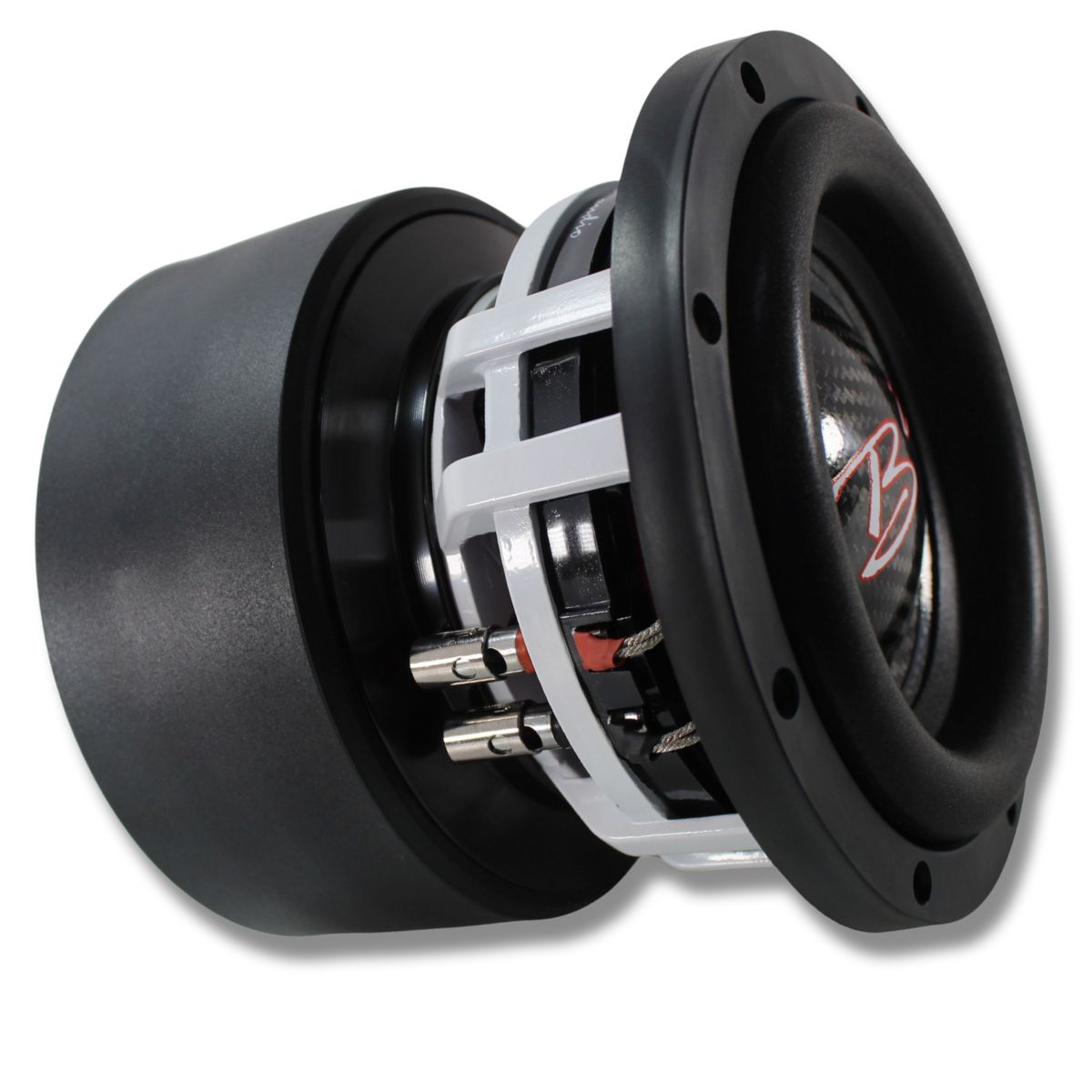 B2 Audio RAMPAGE Competition Series 6.5" 1000 Watt RMS Carbon Fiber Dual 2-Ohm 2" Voice Coil Subwoofer.