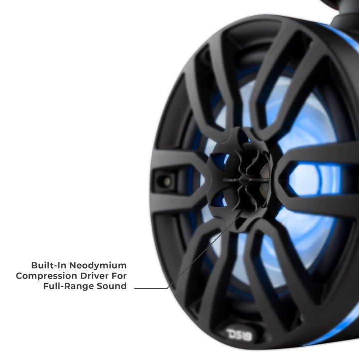 NXL 8" Marine Water Resistant Wakeboard Tower Speakers with Integrated RGB LED Lights 375 Watts.