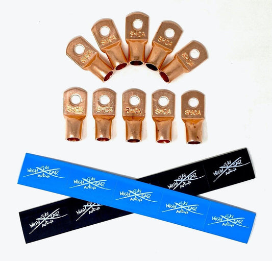 Sky High Car Audio 1/0 Gauge Copper Ring Terminals with Heat Shrink Tubing 10 Pack - Audio Sellerz