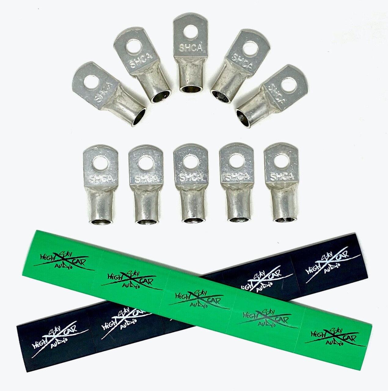 Sky High Car Audio 1/0 Gauge Copper Ring Terminals with Heat Shrink Tubing 10 Pack - Audio Sellerz