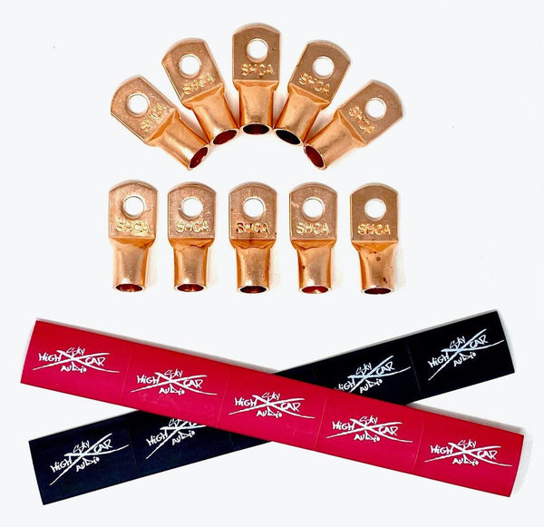 Sky High Car Audio 1/0 Gauge Copper Ring Terminals with Heat Shrink Tubing 10 Pack - Audio Sellerz
