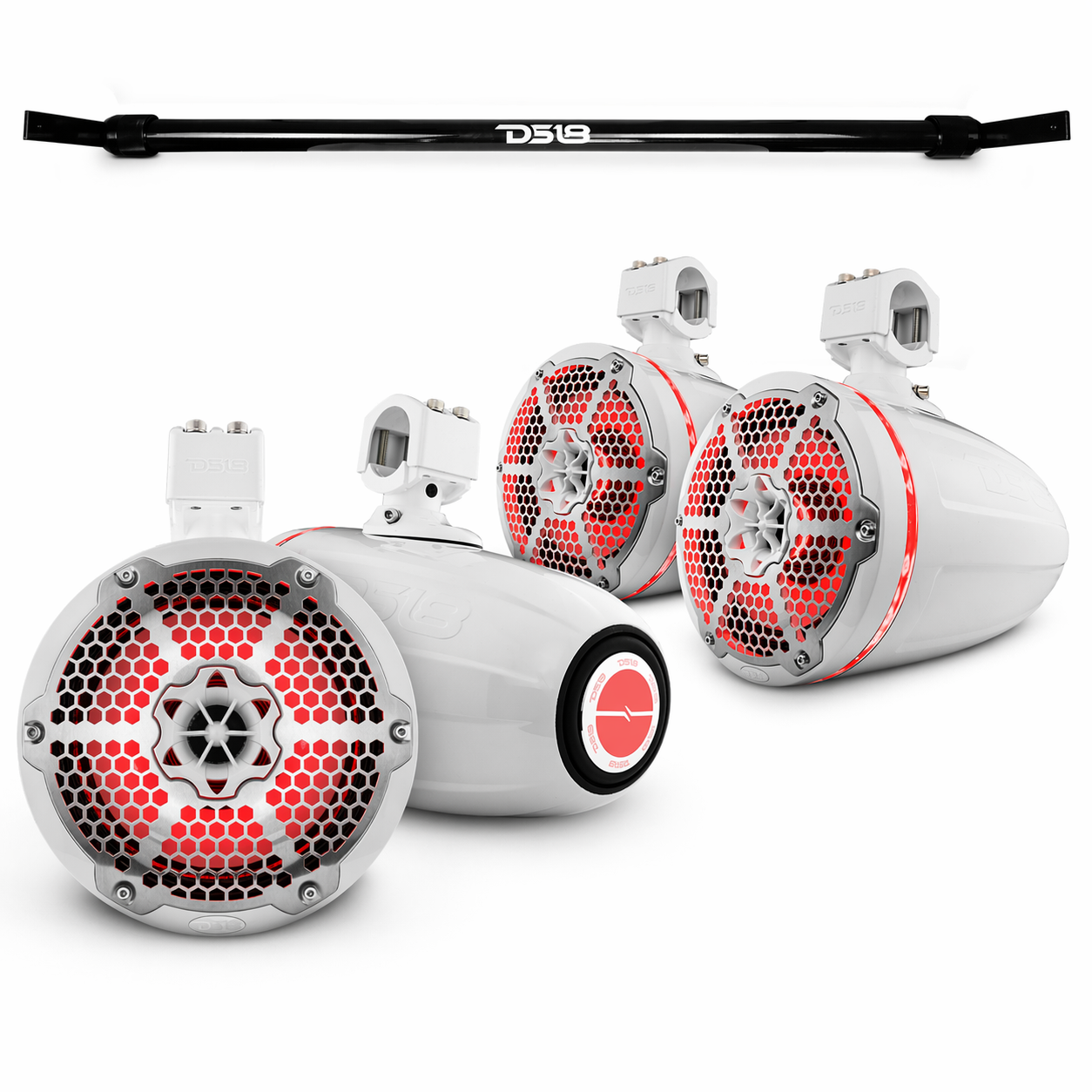 Jeep Gladiator JT Mounting Bar + 4x 8” Marine Tower Speakers with RGB LED Lights.