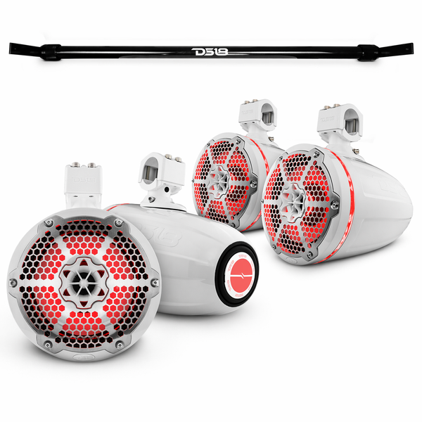 Jeep Gladiator JT Mounting Bar + 4x 8” Marine Tower Speakers with RGB LED Lights.